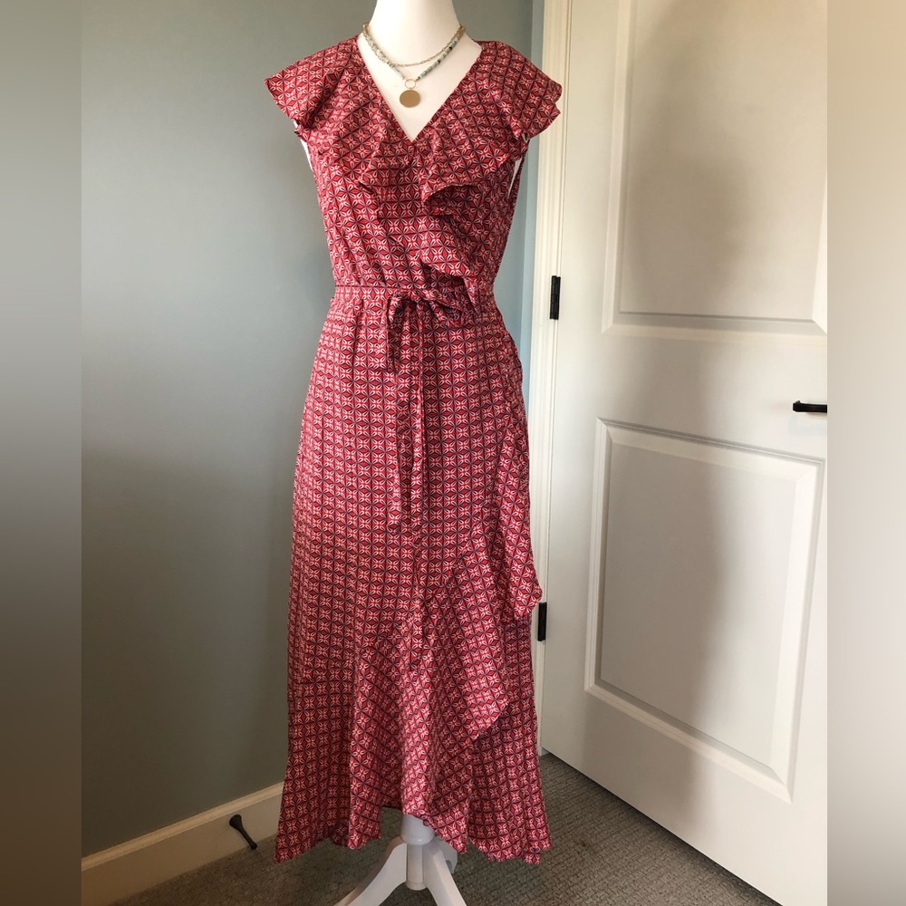 Max Studio Sleeveless Ruffle Wrap Dress. Midi Length. Size M